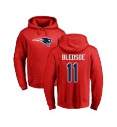 Football New England Patriots #11 Drew Bledsoe Red Name & Number Logo Pullover Hoodie