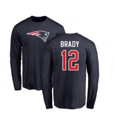 Football New England Patriots #12 Tom Brady Navy Blue Name & Number Logo Long Sleeve T-Shirt