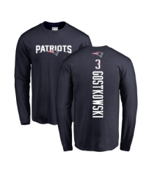 Football New England Patriots #3 Stephen Gostkowski Navy Blue Backer Long Sleeve T-Shirt