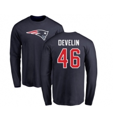 Football New England Patriots #46 James Develin Navy Blue Name & Number Logo Long Sleeve T-Shirt