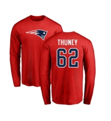 Football New England Patriots #62 Joe Thuney Red Name & Number Logo Long Sleeve T-Shirt