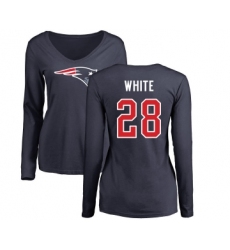 Football Women's New England Patriots #28 James White Navy Blue Name & Number Logo Slim Fit Long Sleeve T-Shirt
