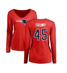 Football Women's New England Patriots #45 Donald Trump Red Name & Number Logo Slim Fit Long Sleeve T-Shirt