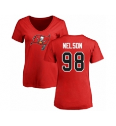 Football Women's Tampa Bay Buccaneers #98 Anthony Nelson Red Name & Number Logo T-Shirt