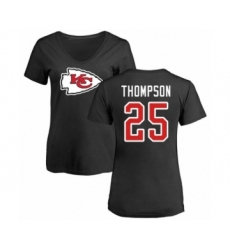 Football Women's Kansas City Chiefs #25 Darwin Thompson Black Name & Number Logo Slim Fit T-Shirt