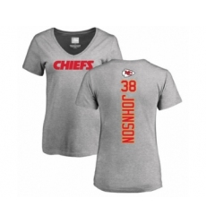 Football Women's Kansas City Chiefs #38 Dontae Johnson Ash Backer V-Neck T-Shirt