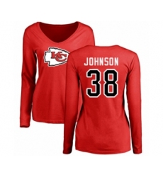 Football Women's Kansas City Chiefs #38 Dontae Johnson Red Name & Number Logo Slim Fit Long Sleeve T-Shirt