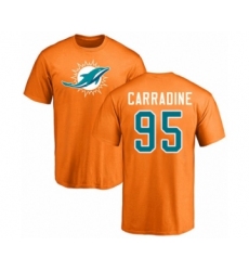 Football Miami Dolphins #95 Tank Carradine Orange Name & Number Logo T-Shirt