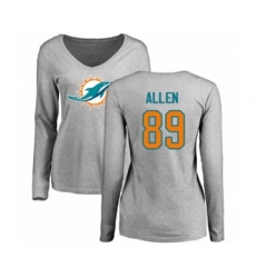 Football Women's Miami Dolphins #89 Dwayne Allen Ash Name & Number Logo Long Sleeve T-Shirt
