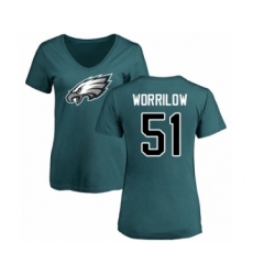 Women's Philadelphia Eagles #51 Paul Worrilow Green Name & Number Logo Slim Fit T-Shirt