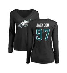 Women's Philadelphia Eagles #97 Malik Jackson Black Name & Number Logo Slim Fit Long Sleeve T-Shirt