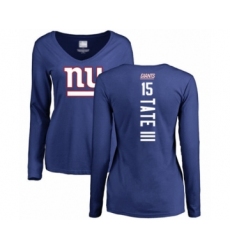 Football Women's New York Giants #15 Golden Tate III Royal Blue Backer Long Sleeve T-Shirt