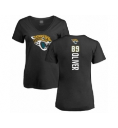 Football Women's Jacksonville Jaguars #89 Josh Oliver Black Backer V-Neck T-Shirt