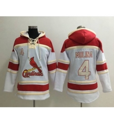 Men's St. Louis Cardinals #4 Yadier Molina White White Baseball MLB Hoodie