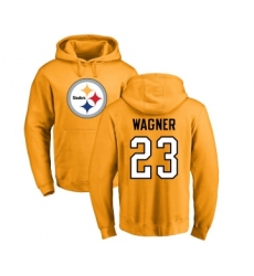 Football Pittsburgh Steelers #23 Mike Wagner Gold Name & Number Logo Pullover Hoodie