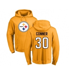 Football Pittsburgh Steelers #30 James Conner Gold Name & Number Logo Pullover Hoodie