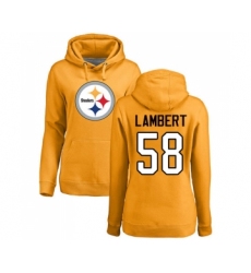 Football Women's Pittsburgh Steelers #58 Jack Lambert Gold Name & Number Logo Pullover Hoodie