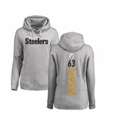 Football Women's Pittsburgh Steelers #63 Dermontti Dawson Ash Backer Pullover Hoodie