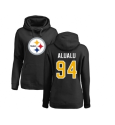 Football Women's Pittsburgh Steelers #94 Tyson Alualu Black Name & Number Logo Pullover Hoodie
