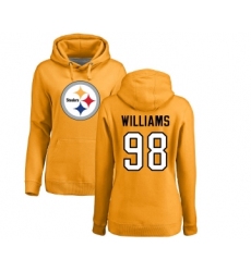 Football Women's Pittsburgh Steelers #98 Vince Williams Gold Name & Number Logo Pullover Hoodie