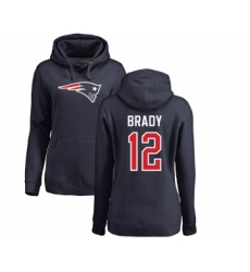 Football Women's New England Patriots #12 Tom Brady Navy Blue Name & Number Logo Pullover Hoodie