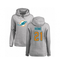 Football Women's Miami Dolphins #21 Eric Rowe Ash Name & Number Logo Pullover Hoodie