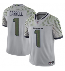 Men's Seattle Seahawks #1 Pete Carroll Gray 2025 F.U.S.E. “Rivalries” Vapor Untouchable Limited Football Stitched Jersey