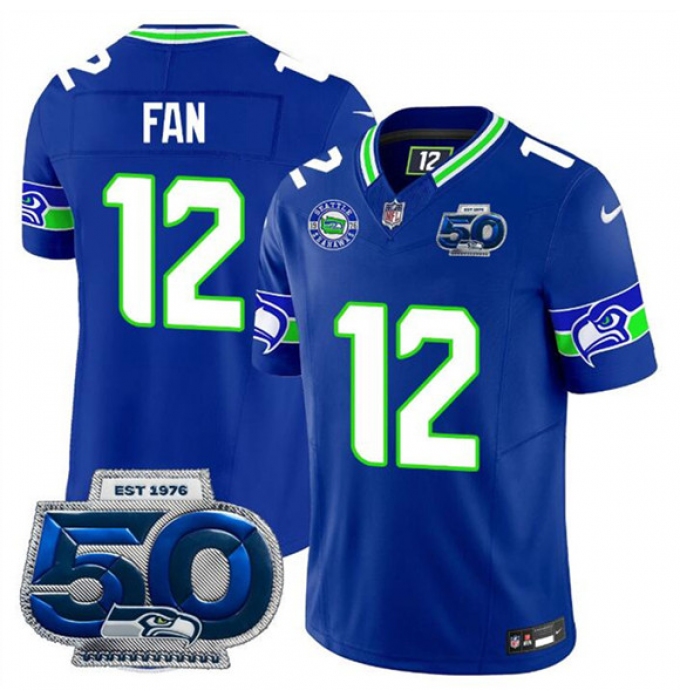 Men's Seattle Seahawks #12 Fan Royal 2025 F.U.S.E 50th Season Throwback Vapor Limited Football Stitched Jersey