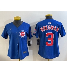 Women's Chicago Cubs #3 Alex Bregman Royal Vapor Limited Stitched Baseball Jersey(Run Small)
