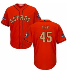 Youth Majestic Houston Astros #45 Carlos Lee Authentic Orange Alternate 2018 Gold Program Cool Base MLB Jersey
