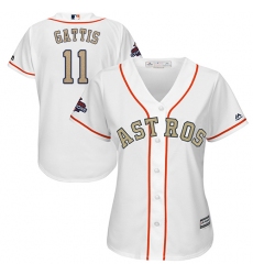 Women's Majestic Houston Astros #11 Evan Gattis Authentic White 2018 Gold Program Cool Base MLB Jersey
