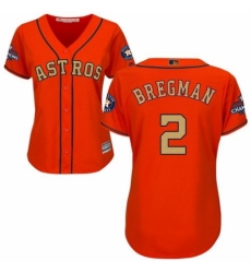 Women's Majestic Houston Astros #2 Alex Bregman Authentic Orange Alternate 2018 Gold Program Cool Base MLB Jersey