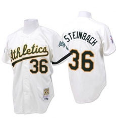 Men's Mitchell and Ness Oakland Athletics #36 Terry Steinbach Authentic White Throwback MLB Jersey
