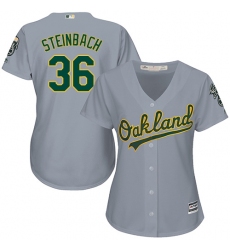 Women's Majestic Oakland Athletics #36 Terry Steinbach Authentic Grey Road Cool Base MLB Jersey