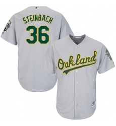 Youth Majestic Oakland Athletics #36 Terry Steinbach Authentic Grey Road Cool Base MLB Jersey