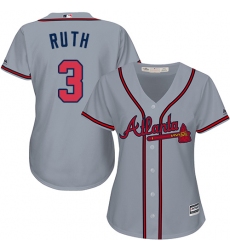 Women's Majestic Atlanta Braves #3 Babe Ruth Authentic Grey Road Cool Base MLB Jersey