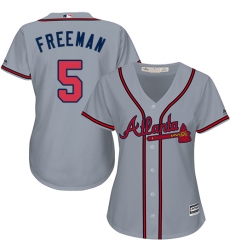 Women's Majestic Atlanta Braves #5 Freddie Freeman Authentic Grey Road Cool Base MLB Jersey