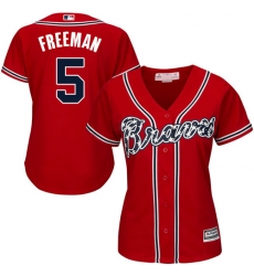 Women's Majestic Atlanta Braves #5 Freddie Freeman Authentic Red Alternate Cool Base MLB Jersey