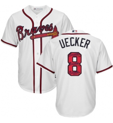 Men's Majestic Atlanta Braves #8 Bob Uecker Authentic White Team Logo Fashion Cool Base MLB Jersey