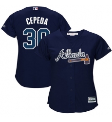 Women's Majestic Atlanta Braves #30 Orlando Cepeda Authentic Blue Alternate Road Cool Base MLB Jersey
