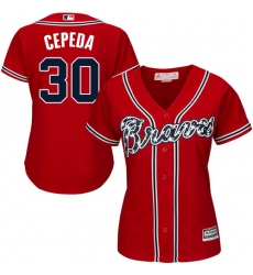 Women's Majestic Atlanta Braves #30 Orlando Cepeda Authentic Red Alternate Cool Base MLB Jersey