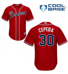 Youth Majestic Atlanta Braves #30 Orlando Cepeda Authentic Red Alternate Cool Base MLB Jersey