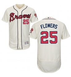 Men's Majestic Atlanta Braves #25 Tyler Flowers Cream Alternate Flex Base Authentic Collection MLB Jersey