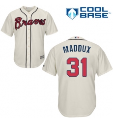 Youth Majestic Atlanta Braves #31 Greg Maddux Authentic Cream Alternate 2 Cool Base MLB Jersey