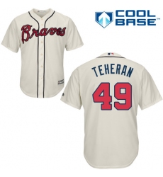 Men's Majestic Atlanta Braves #49 Julio Teheran Replica Cream Alternate 2 Cool Base MLB Jersey