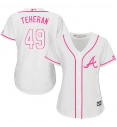 Women's Majestic Atlanta Braves #49 Julio Teheran Authentic White Fashion Cool Base MLB Jersey