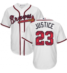 Men's Majestic Atlanta Braves #23 David Justice Authentic White Team Logo Fashion Cool Base MLB Jersey