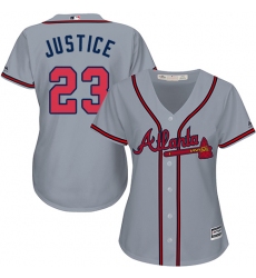 Women's Majestic Atlanta Braves #23 David Justice Authentic Grey Road Cool Base MLB Jersey