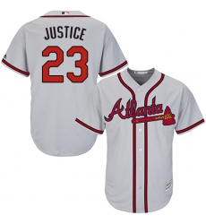 Youth Majestic Atlanta Braves #23 David Justice Authentic Grey Road Cool Base MLB Jersey