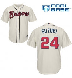 Youth Majestic Atlanta Braves #24 Kurt Suzuki Authentic Cream Alternate 2 Cool Base MLB Jersey